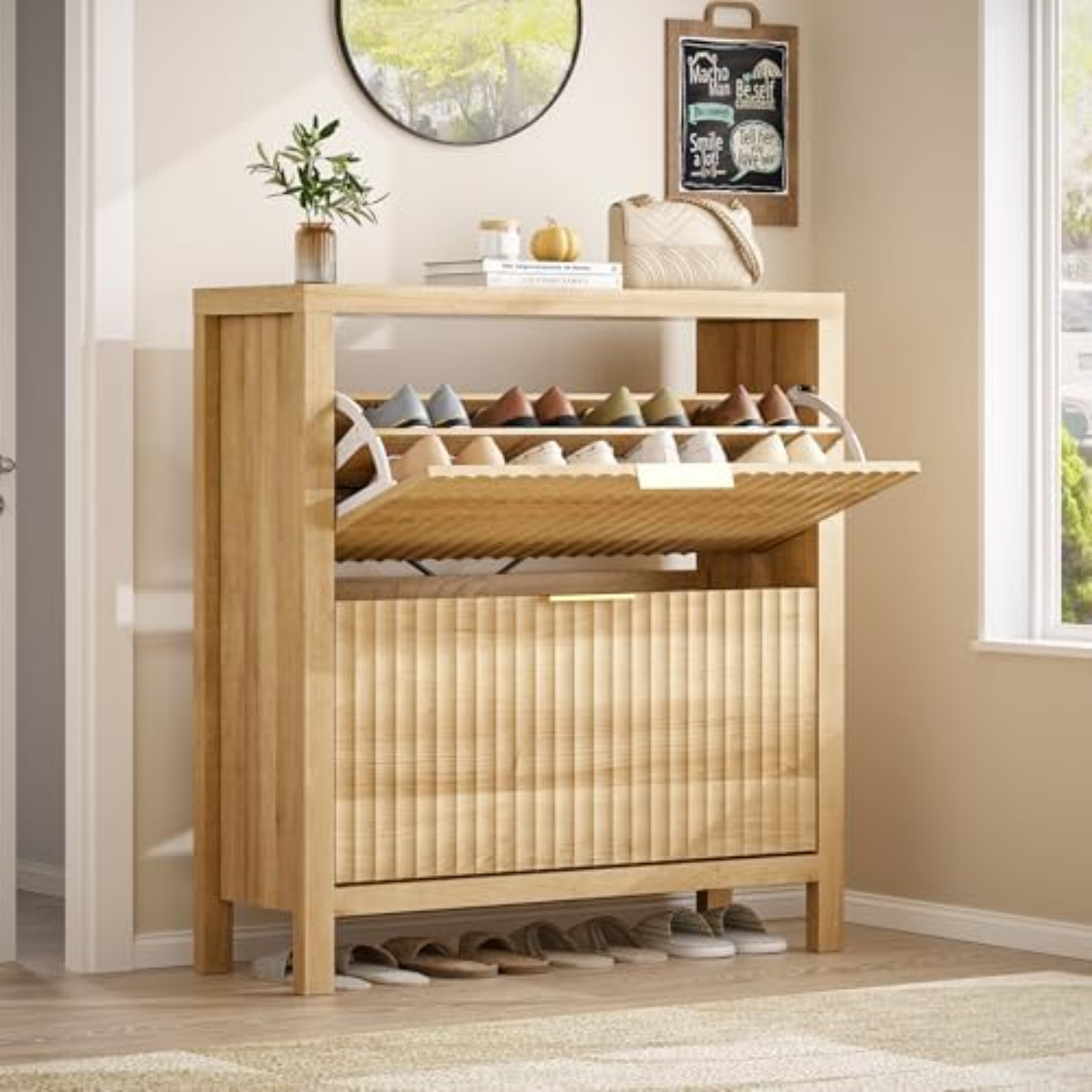 Fluted Shoe Cabinet Storage wi - огляд і ціна Shoe Rack Cabinet Narrow Entryway