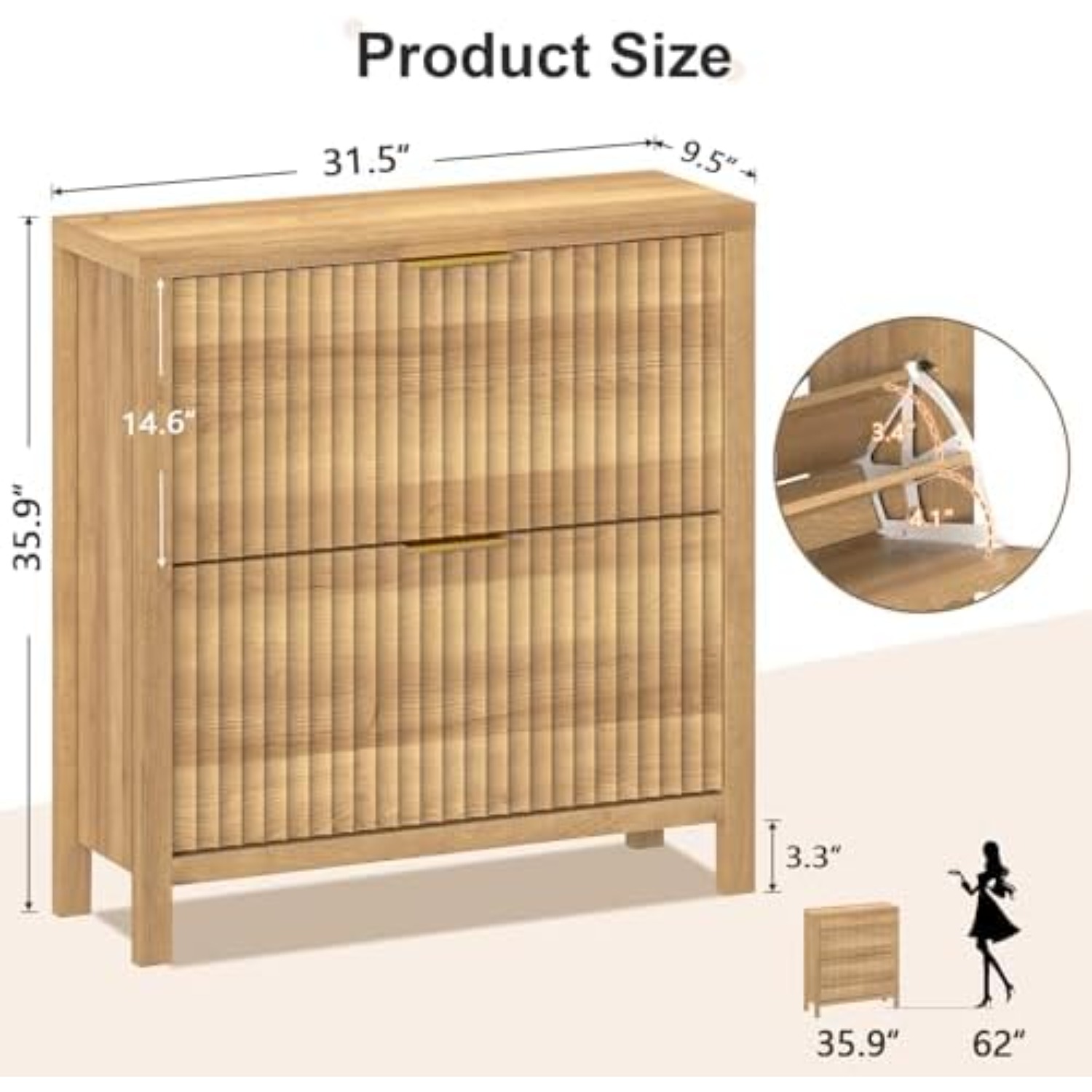 Fluted Shoe Cabinet Storage wi - огляд і ціна Shoe Rack Cabinet Narrow Entryway