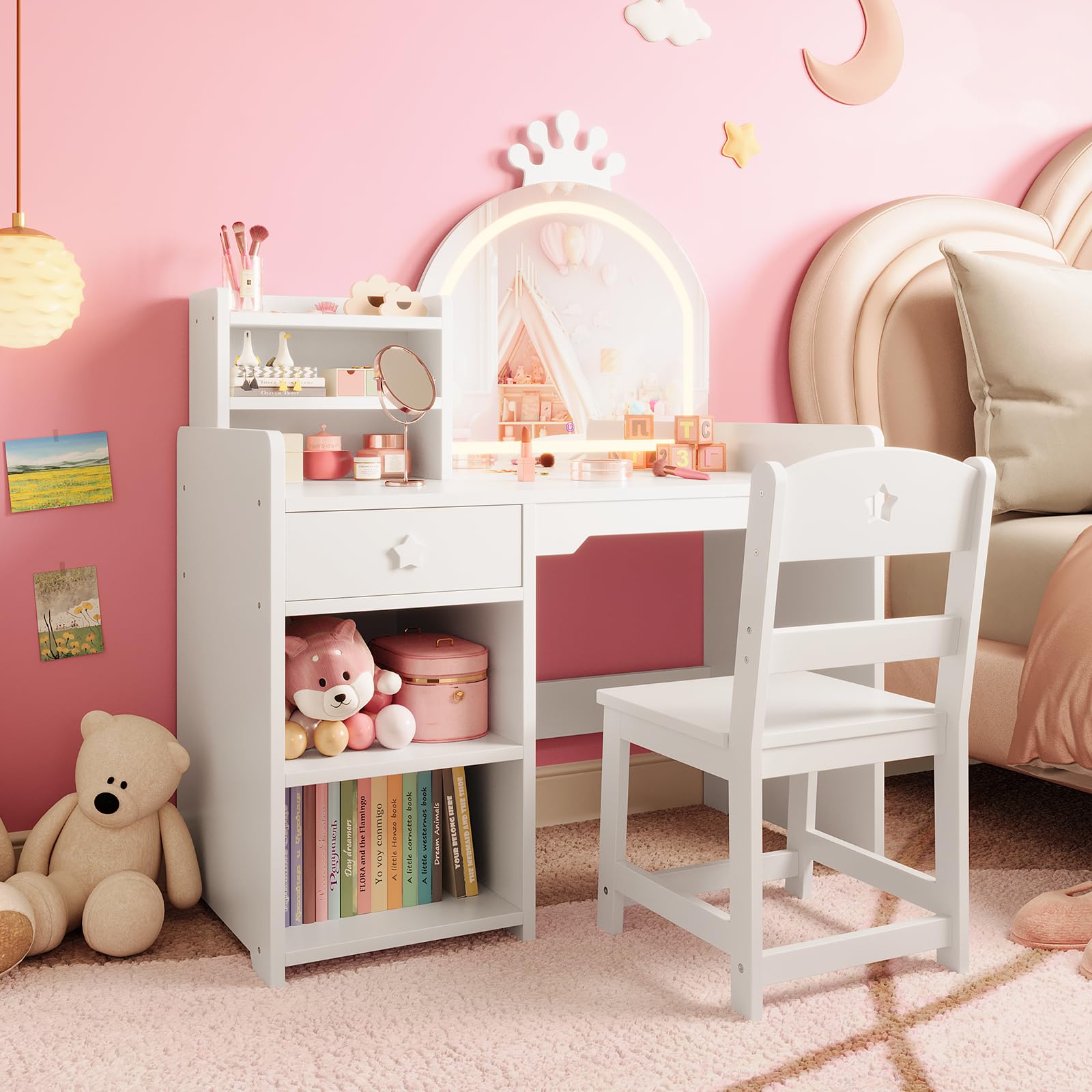 Kids Vanity Table & Chair Set  - огляд і ціна Dressing Table Vanity With Lighted Mirror