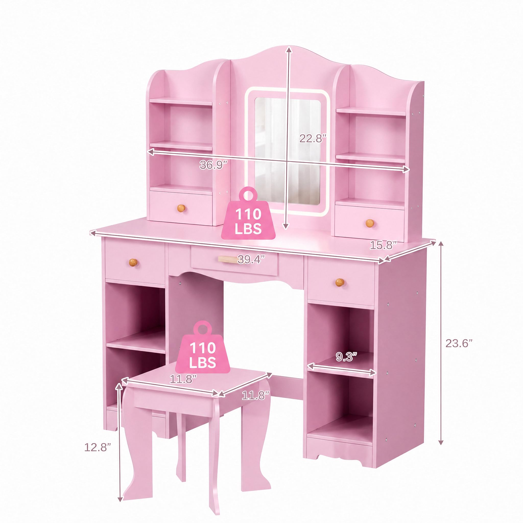 Kids Vanity with 3-Color Light - огляд і ціна Dressing Table Vanity With Lighted Mirror