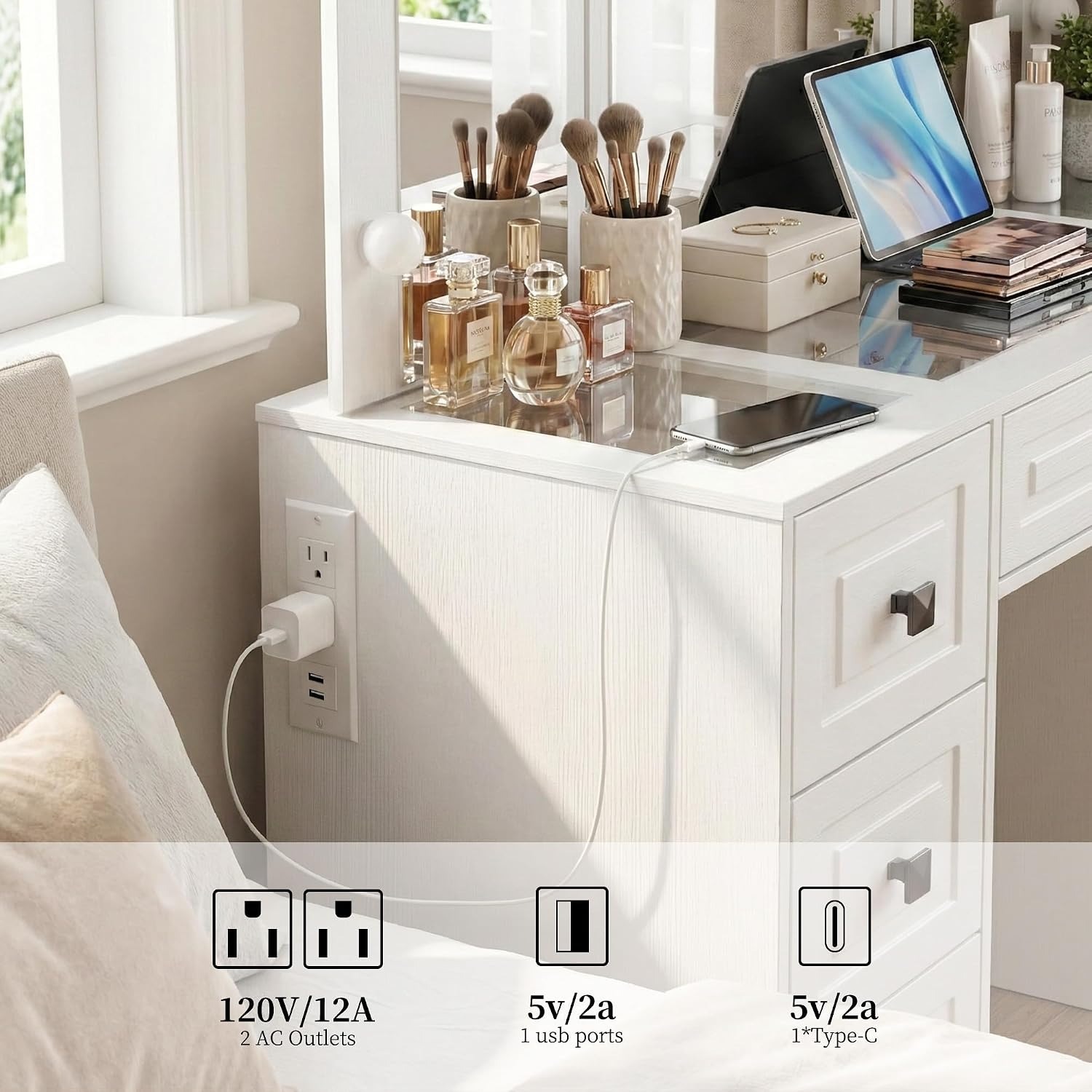 Lighted Vanity Desk, Tri-Fold  - огляд і ціна Dressing Table Vanity With Lighted Mirror