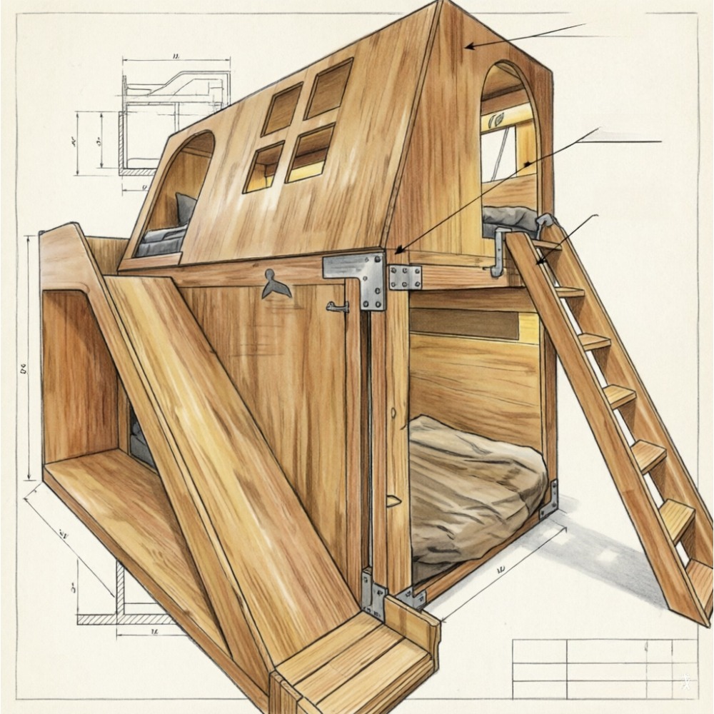 American Solid Wood Kids Tree  - огляд і ціна Bunk Bed With Stairs And Slide